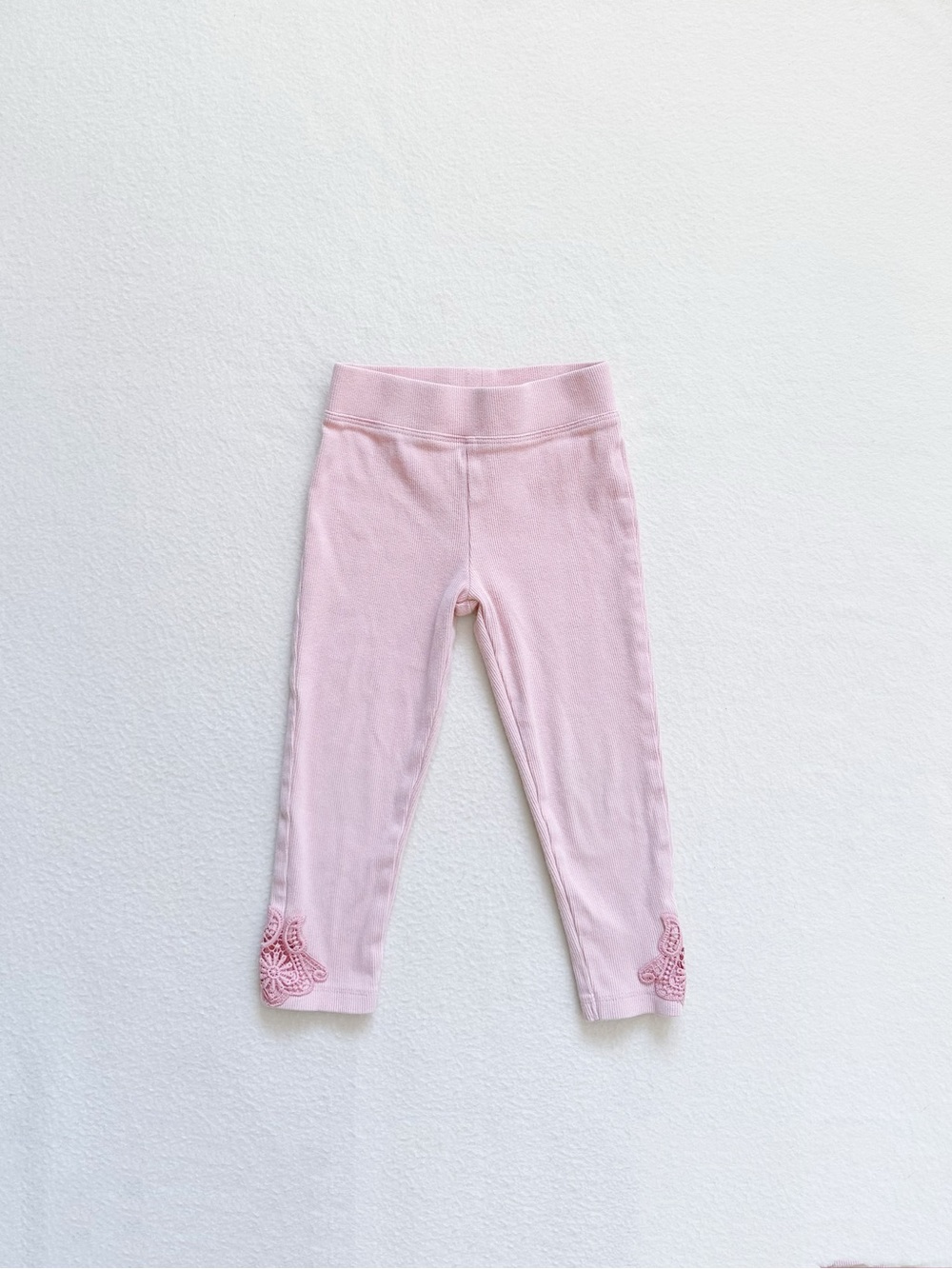 4/$22 OshKosh B'gosh Pink Cotton Ribbed Leggings Crochet Hem Detail Pants Sz 4T